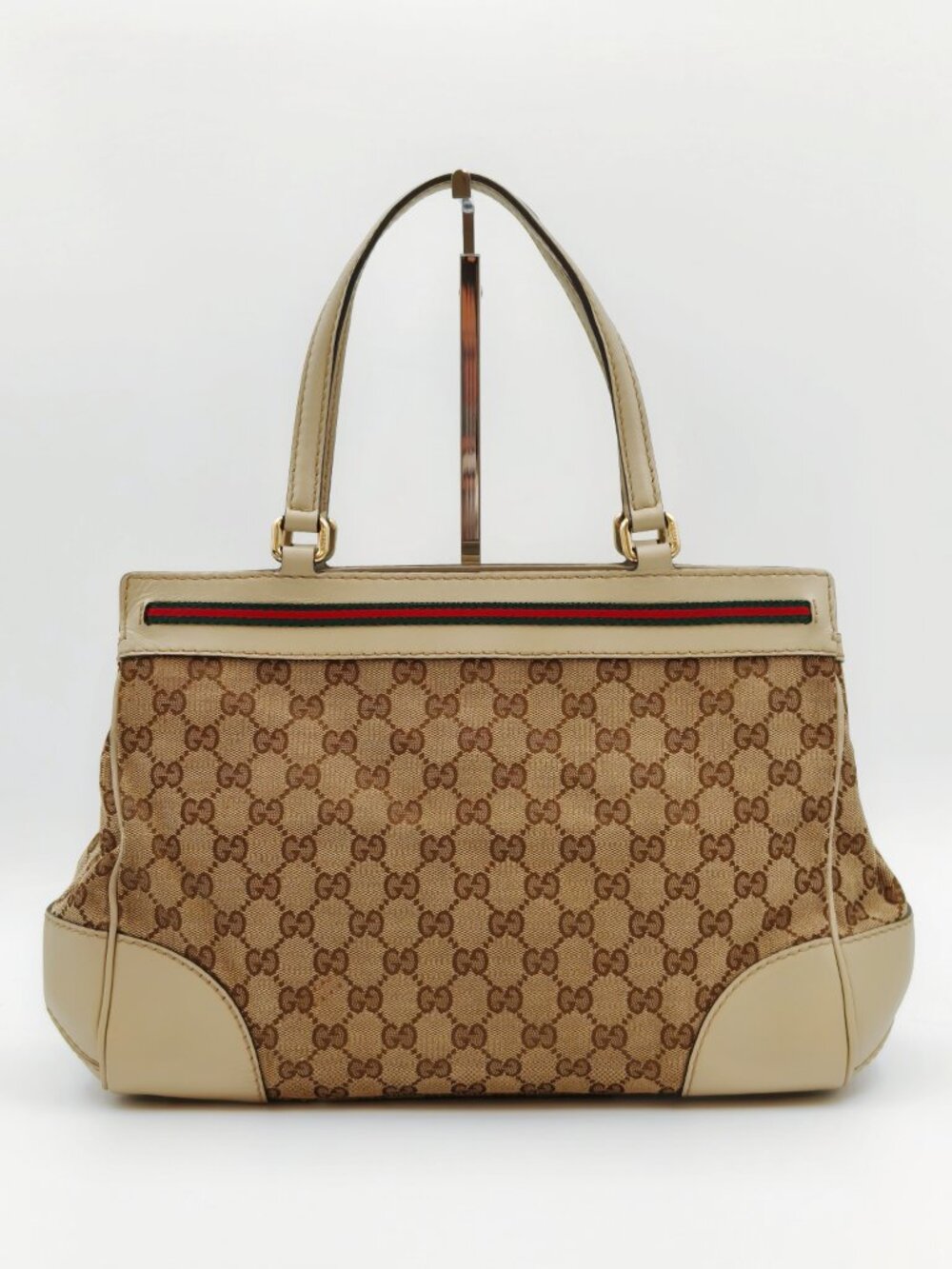 Gucci GG Monogram Canvas Web Stripe Bow Tote Shoulder Bag - Picture 3 of 15